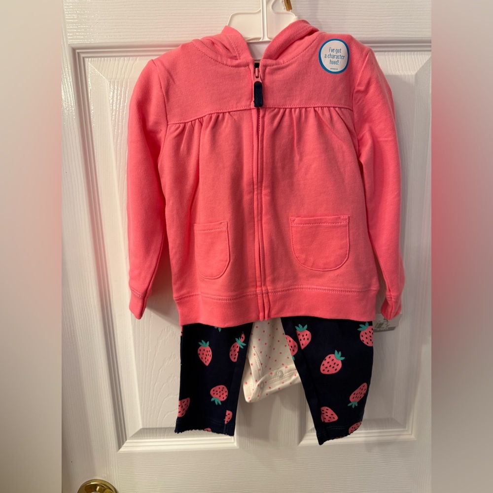 Carters Pink Hooded Jacket and Strawberry Print Pants Set